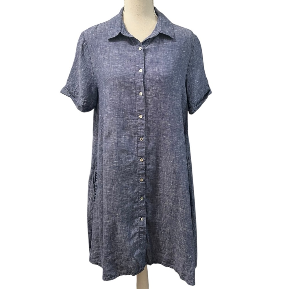 Tahari Blue Button-Front Midi Shirt Dress